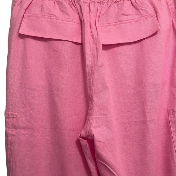 Love Tree Pink Linen blend Cargo Tie front Pants - Picture 3 of 10